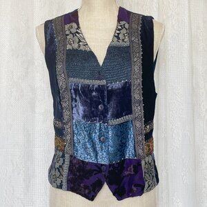 Vintage Rene Derhy Women's Vest Small Blue Patchwork Velvet Witchy Whimsigoth